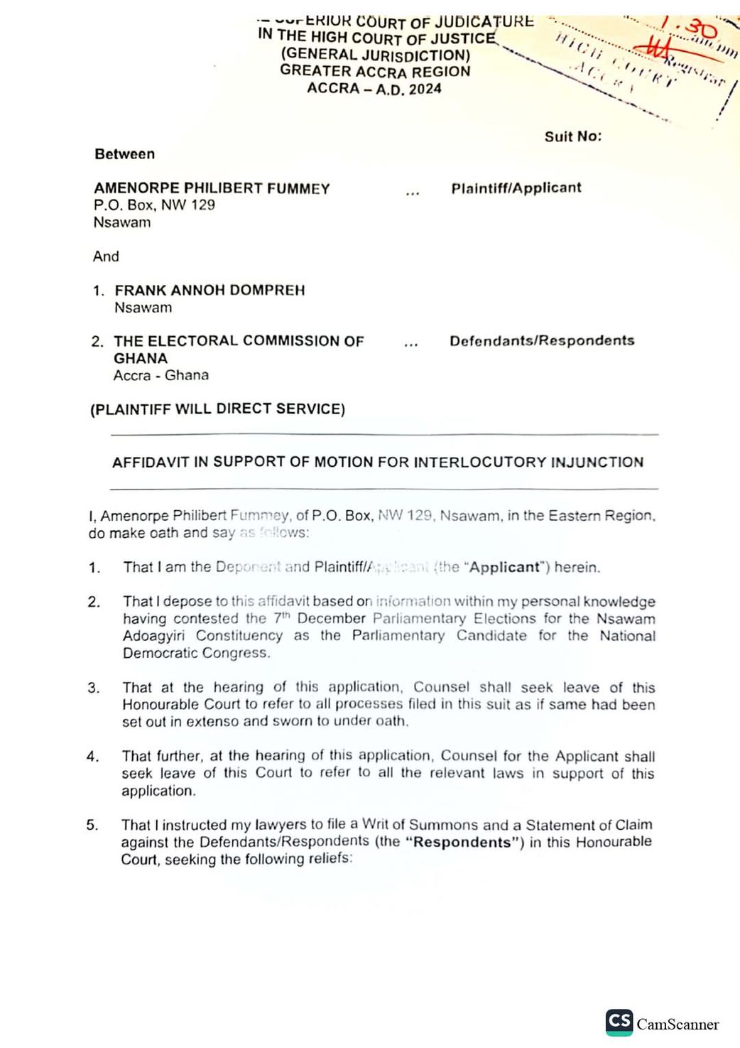 NDC secures injunction to block re-collation of Nsawam Adoagyiri parliamentary results