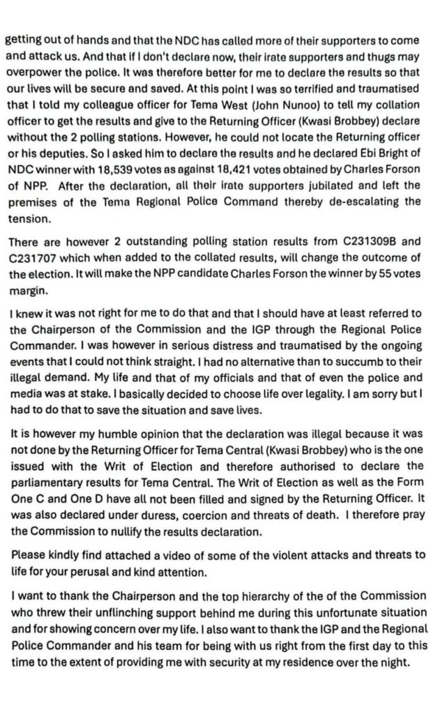 I was threatened to declare Ebi Bright as MP-elect – Tema EC Officer
