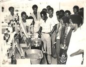 Prof. Francis Allotey (second from right) observing an experiment at KNUST in 1973. Credit: Jonathan Gyepi-Attee.