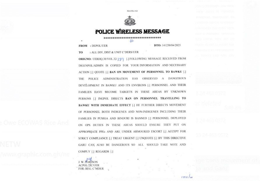Police ban movement of personnel in Bawku, Binduri, others over targeted attacks
