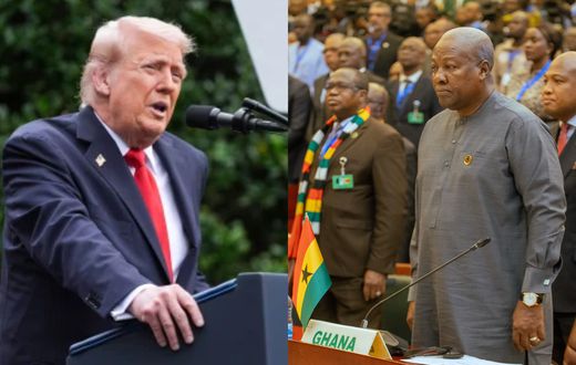 President Donald Trump via Evan Vucci / AP and President John Mahama via  .facebook.com/JDMahama/photos