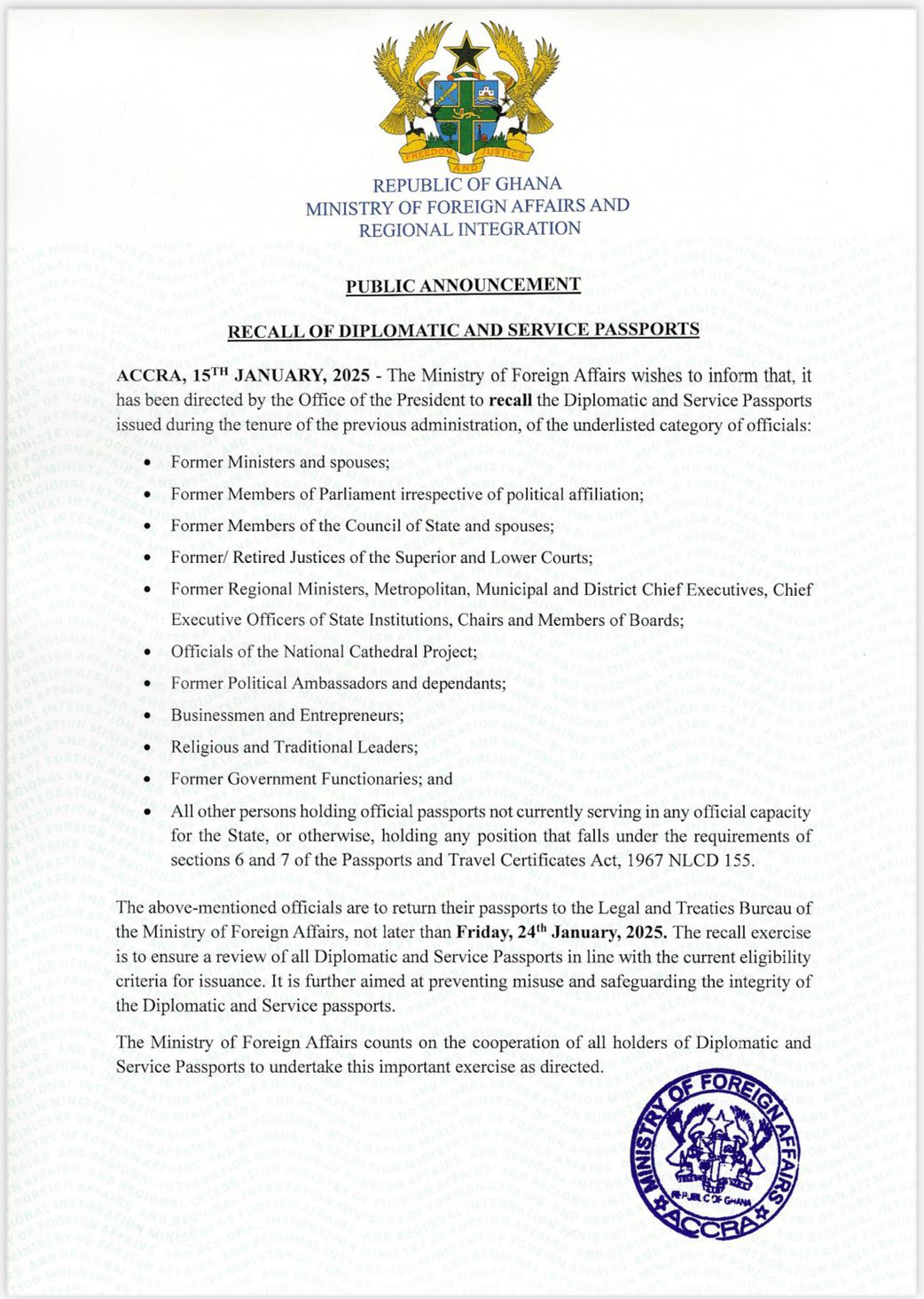 National cathedral officials, pastors to return diplomatic passports – See full list