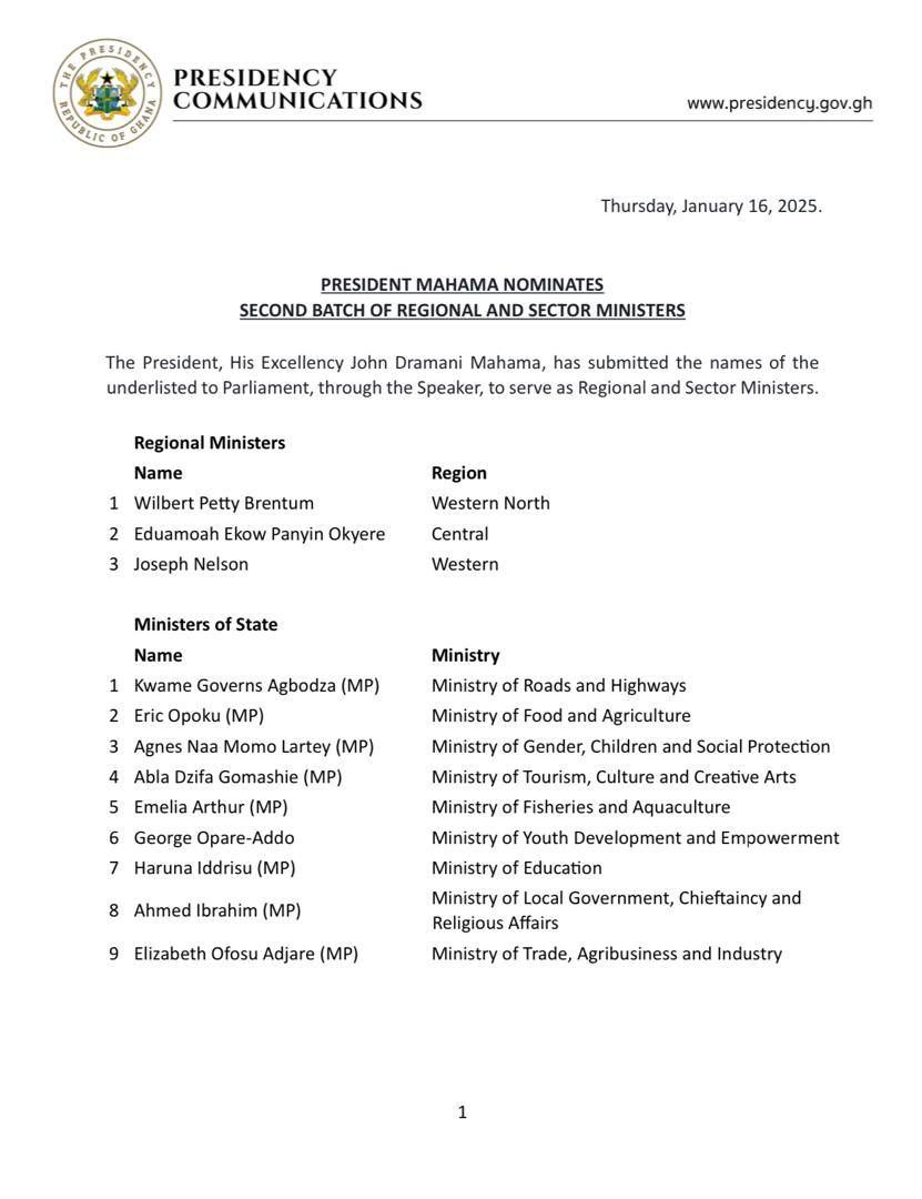 Haruna Iddrissu, Pablo make list as Prez. Mahama releases 2nd batch of ministers