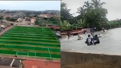 GH₵300,000 AstroTurf turns into swimming pool after heavy rainfall in Takoradi (Video)