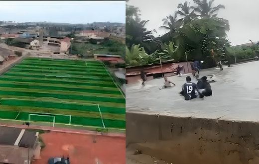 GH₵300,000 AstroTurf turns into swimming pool after heavy rainfall in Takoradi (Video)