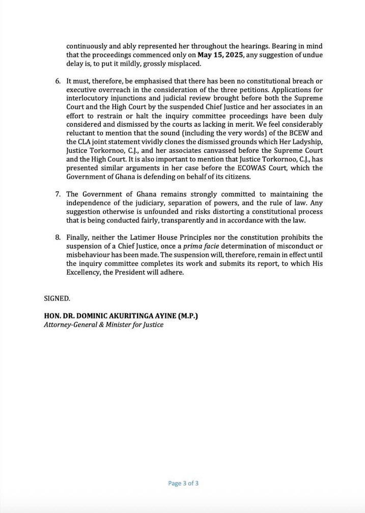 Attorney General rejects BCEW, Commonwealth lawyers’ calls to reinstate CJ Torkornoo