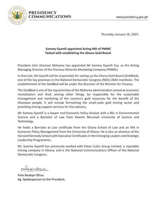 Sammy Gyamfi named acting MD of Precious Minerals Marketing Company