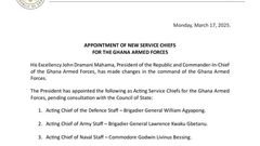 President Mahama dismisses CDS General Oppong-Peprah, other military chiefs