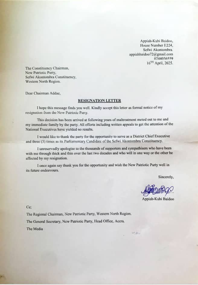 Former NPP parliamentary candidate resigns from party over years of maltreatment