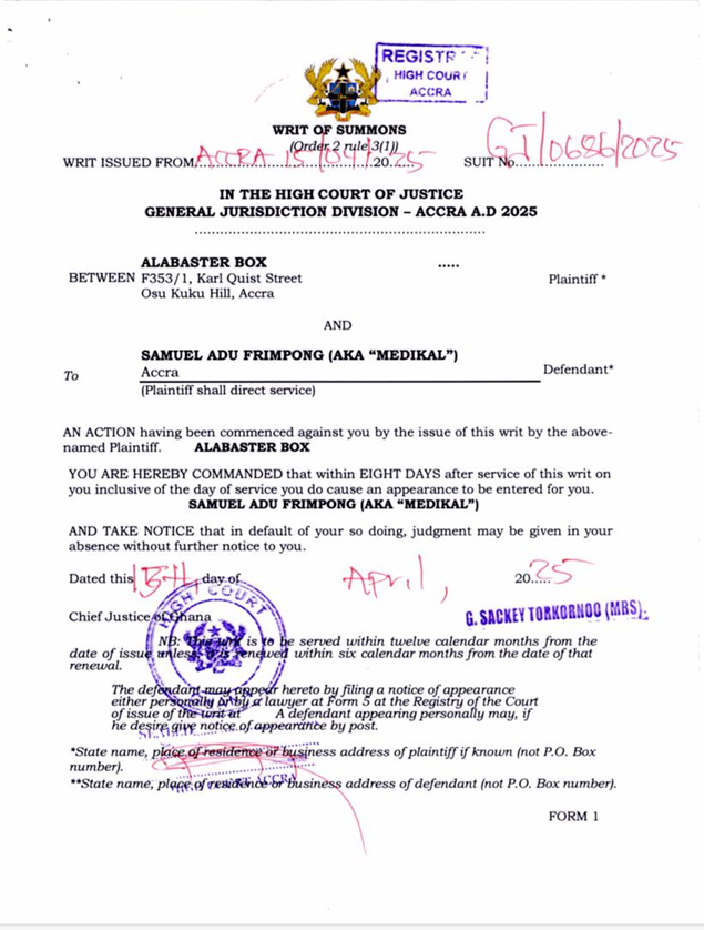 Alabaster Box sues Medikal for GHS 15 million for sampling ‘Akwaaba’ song