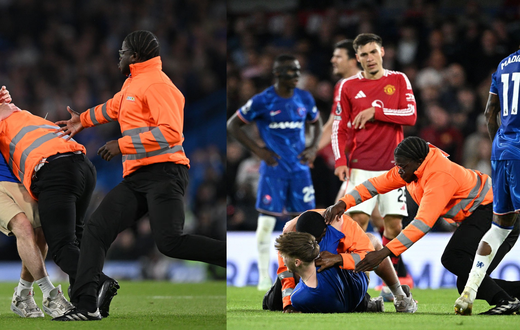 Pitch invader tackled like WWE star during Chelsea vs Man United match (Video)