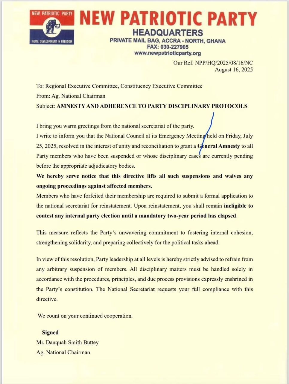 NPP grants amnesty to suspended members ahead of 2028 elections