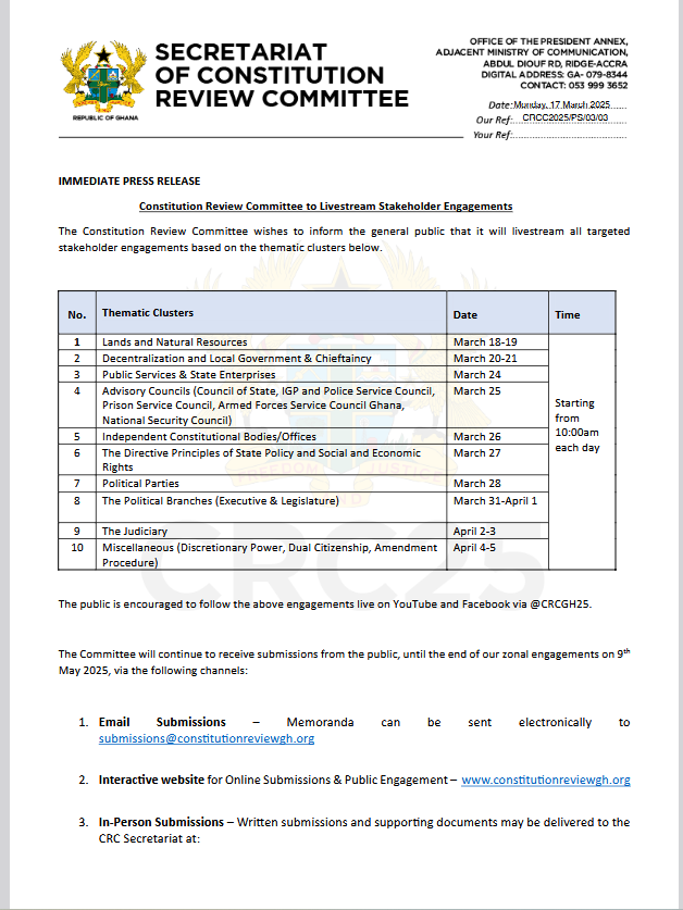 CRC to livestream stakeholders engagements for transparency and participation