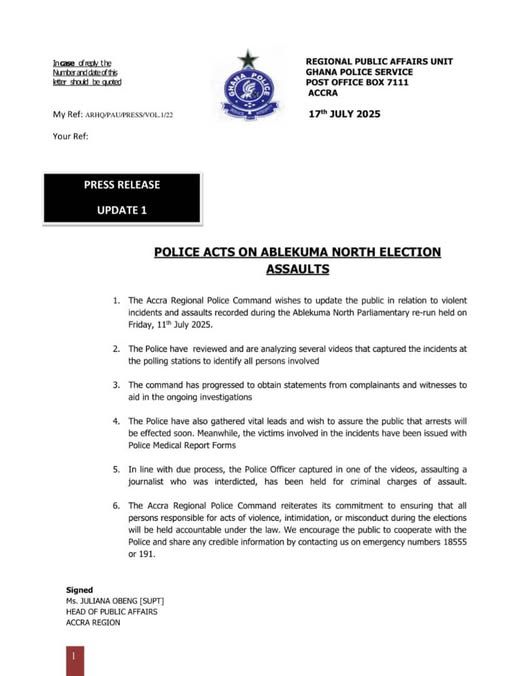 Police officer captured assaulting journalist in Ablekuma North charged with assault