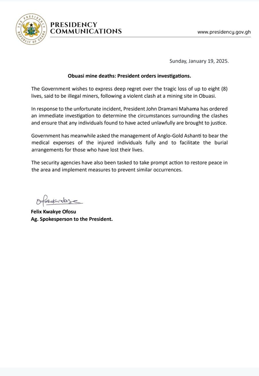 Mahama orders probe into fatal Obuasi clash, Anglo-Gold Ashanti to cover medical bills
