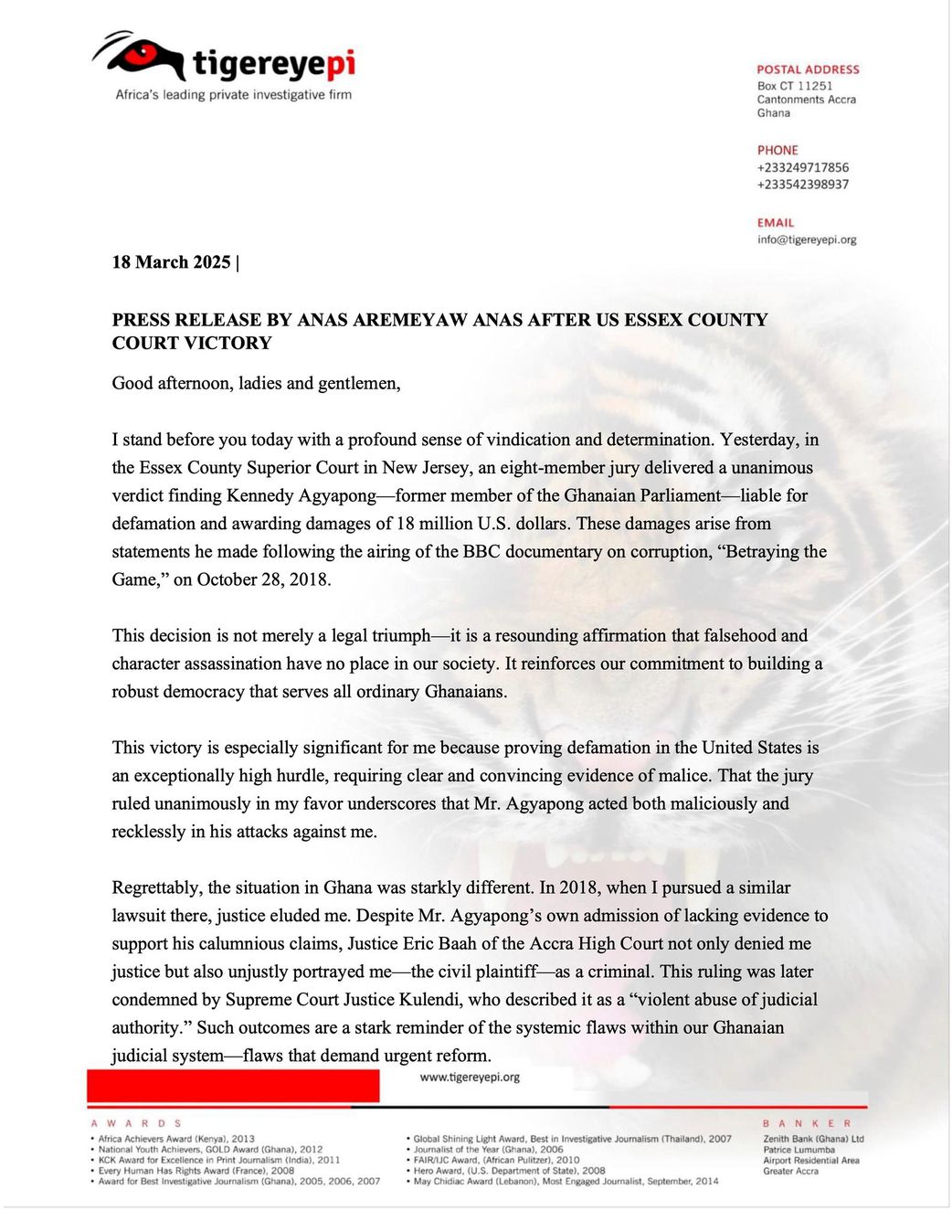 Anas sends strong message to Ghanaian politicians after $18m defamation jury verdict
