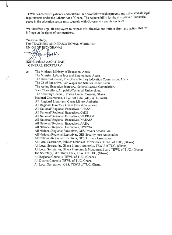TEWU declares indefinite nationwide strike over gov't inaction