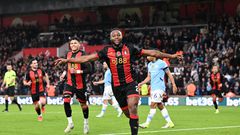 Antoine Semenyo celebrating his goal against Man City