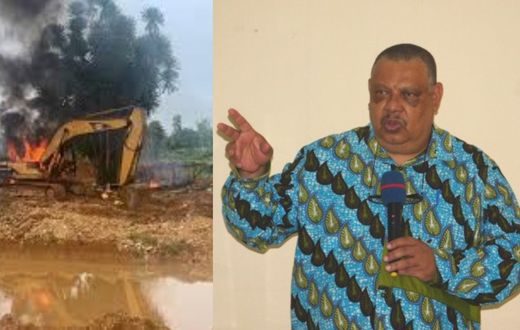 Professor Christopher Gordon kicks against burning of galamsey equipment
