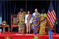 U.S. Vice President Kamala Harris and U.S. Second Gentleman Doug Emhoff meet with the Oguaa chief Osabarimba Kwesi Atta II and community leaders in Cape Coast. REUTERS/Francis Kokoroko