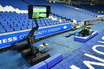 The Video Assistant Referee (VAR) system pictured prior to the English FA Cup third round match between Brighton and Hove Albion and Crystal Palace at the American Express Community Stadium in Brighton, southern England on January 8, 2018