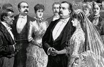 An illustration of former U.S. President Grover Cleveland and Frances Folsom's wedding in 1886