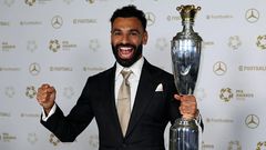 Mohamed Salah is the first player ever to win the award three times. / Darren Staples/AFP via Getty Images