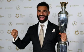 Mohamed Salah is the first player ever to win the award three times. / Darren Staples/AFP via Getty Images