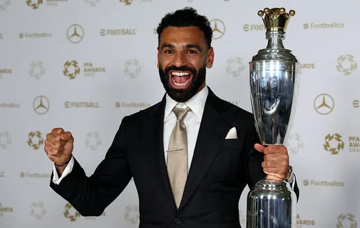 Mohamed Salah is the first player ever to win the award three times. / Darren Staples/AFP via Getty Images