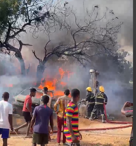 Fire engulfs unlicensed ‘Gao Gao’ Station in Teshie, destroys vehicle and shops