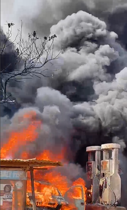 Fire engulfs unlicensed ‘Gao Gao’ Station in Teshie, destroys vehicle and shops