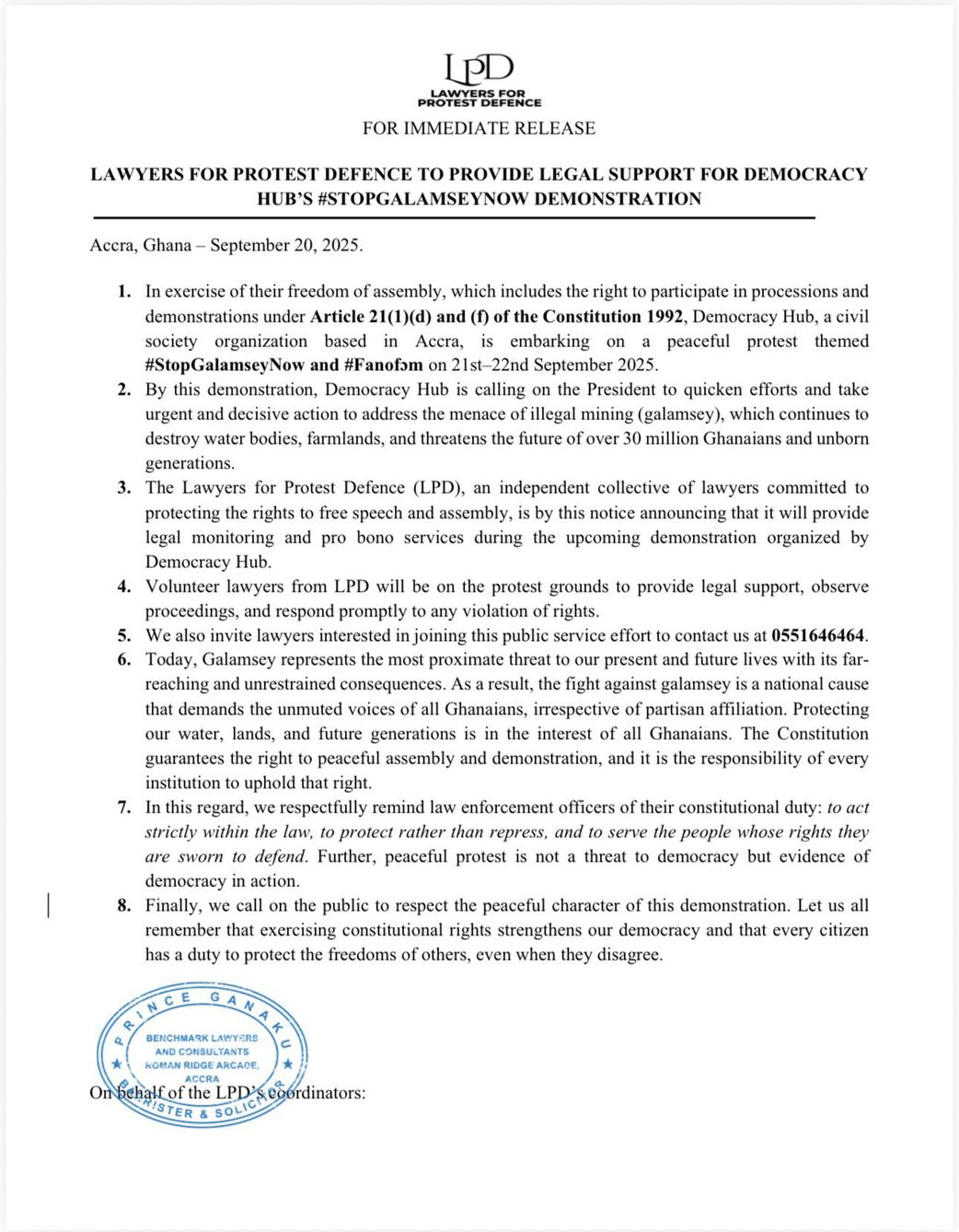 Lawyers for Protest Defence (LPD) statement