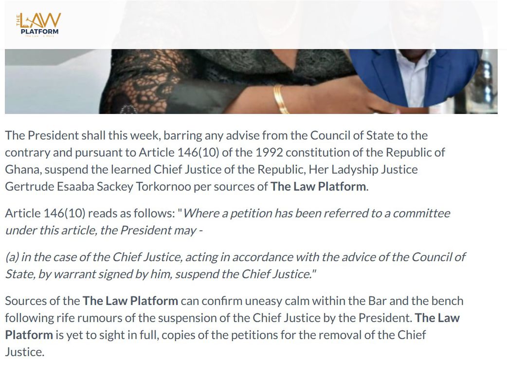 Pres. Mahama reportedly set to suspend CJ Torkonoo amid removal petitions