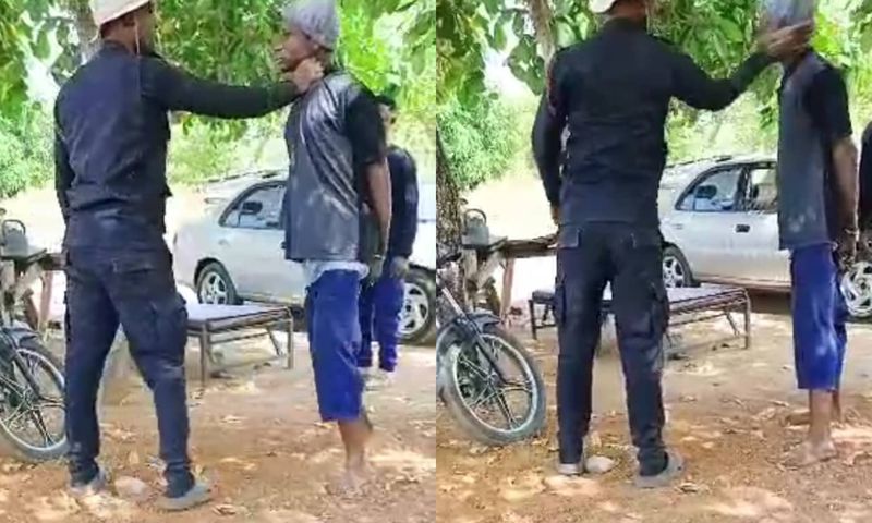 A police officer assaulting a suspected