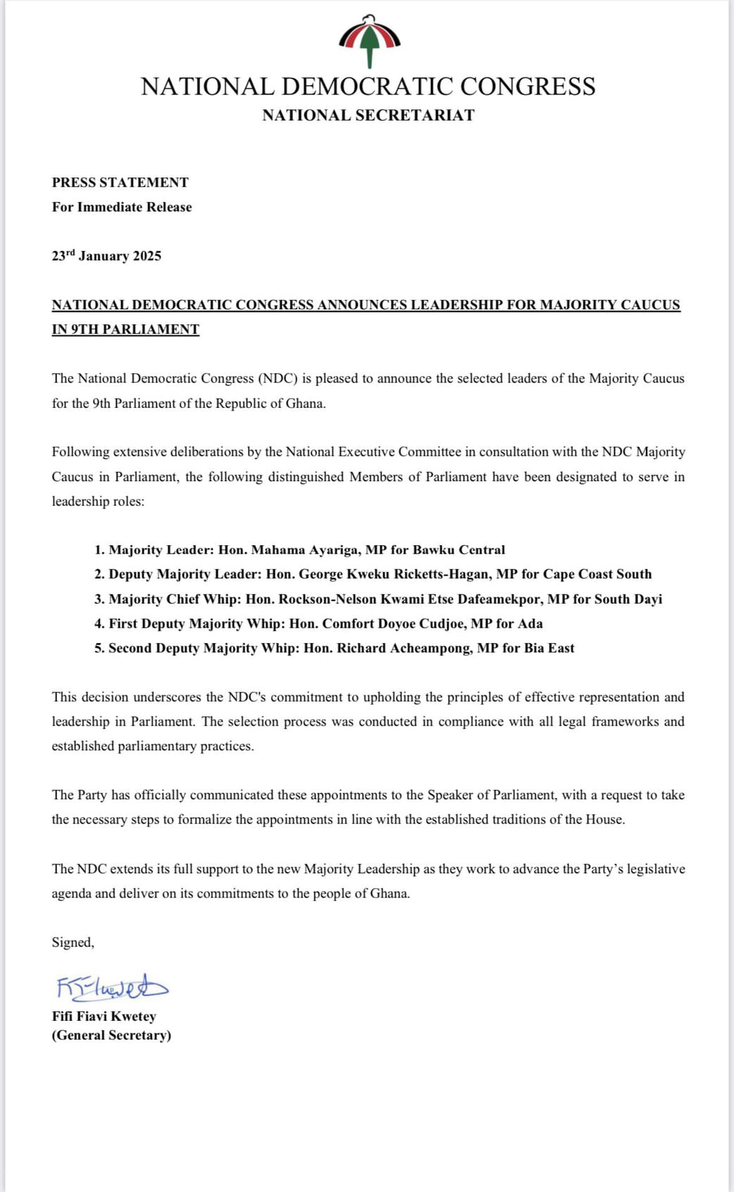 Here’s all you need to know about the new NDC Majority leadership in Parliament