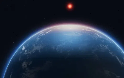 Artwork of K2-18b, a faraway world that may be home to life