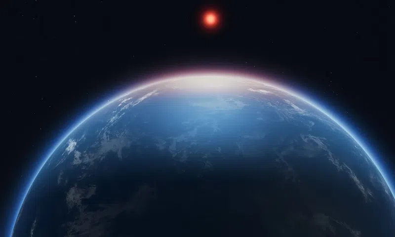 Artwork of K2-18b, a faraway world that may be home to life
