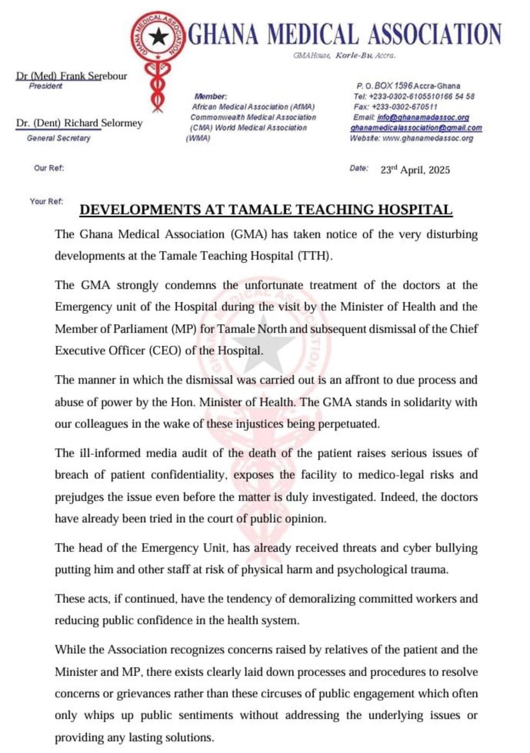 GMA blasts health minister over dismissal of Tamale hospital CEO, staff abuse