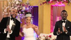 Banky W, Adesua Etomi and AY Makun in "The Wedding Party"