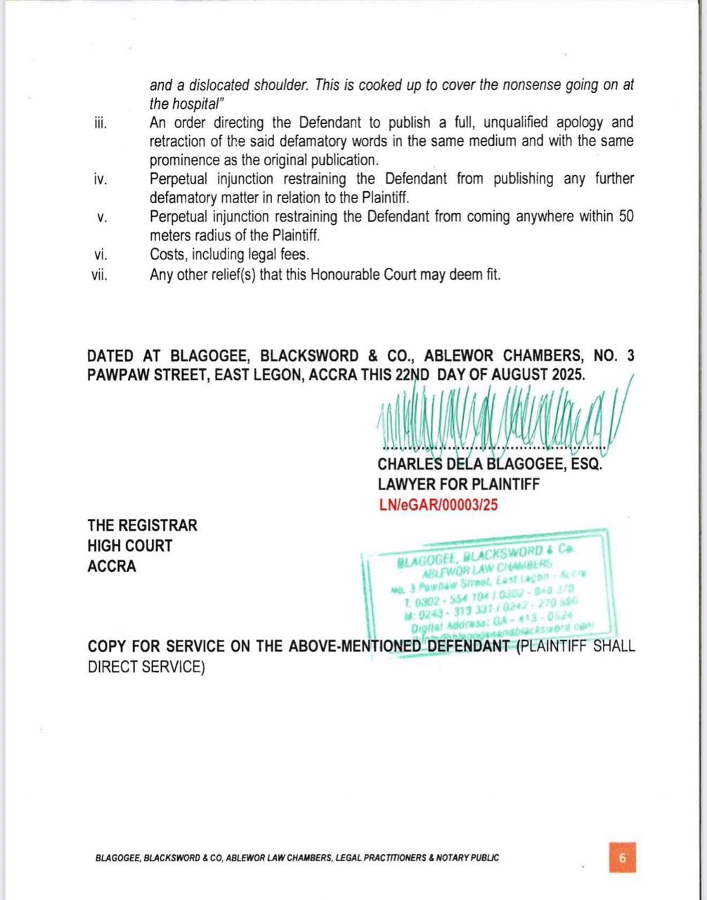 Ridge Hospital nurse sues Ralph De Fellow Ghanaian for GHC7M over assault & defamation