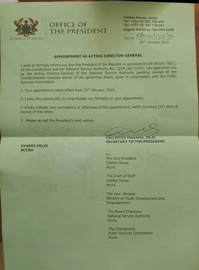 Felix Gyamfi named Acting Director-General of National Service Authority