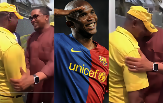 Video: Emotional moment Samuel Eto’o reunited with former teammate now turned security guard
