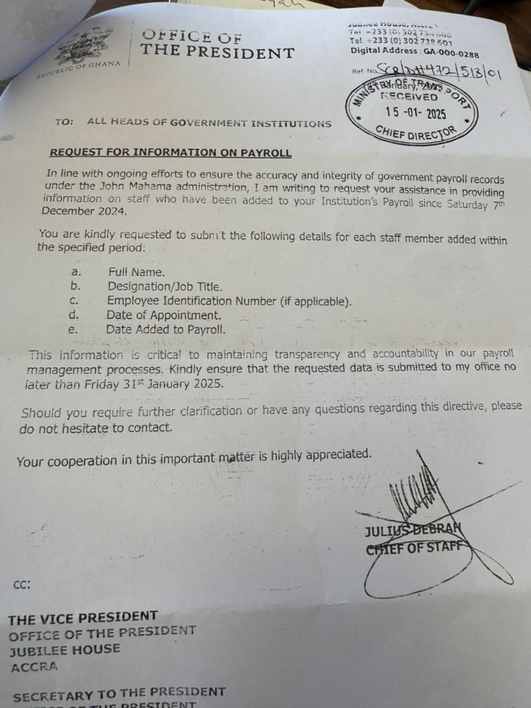 Presidency directs state institutions to submit details of staff hired after Dec. 7