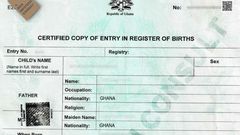 Birth certificate sample