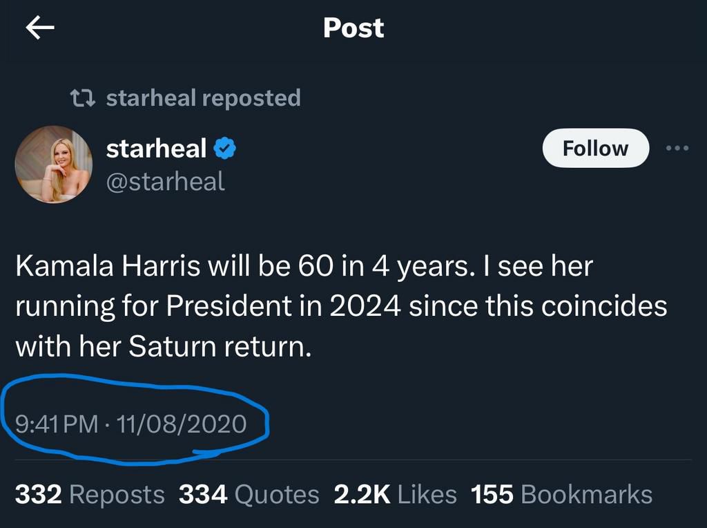 Tweet of how astrologer predicted Kamala Harris would run for US President in 2024