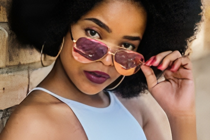 A woman wearing trendy glasses