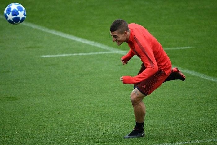 Set to return to the Italy fold: Paris Saint-Germain's Marco Verratti in training for his club following his recent injury recovery.