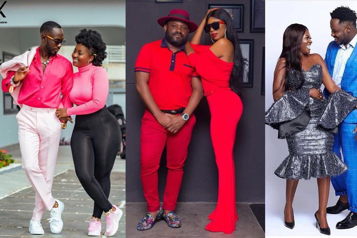 Popular Ghanaian celebrity couples, Okyeame Kwame and Annica Nsiah-Apau, Selly Galley with Praye Tietia and Medikal with Fella Makafui