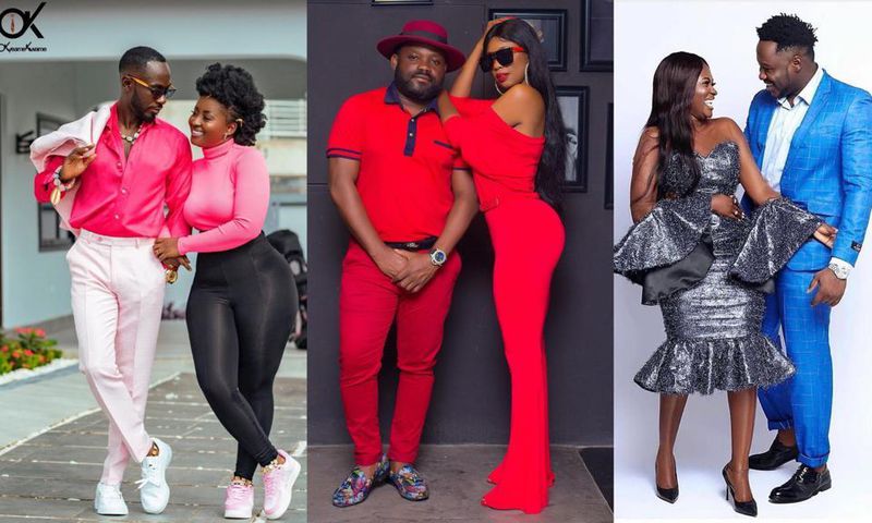 Popular Ghanaian celebrity couples, Okyeame Kwame and Annica Nsiah-Apau, Selly Galley with Praye Tietia and Medikal with Fella Makafui