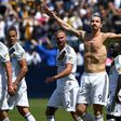 Sweden's Zlatan Ibrahimovic, shown celebrating a second-half goal last March in his Los Angeles Galaxy debut, in which he scored the 2018 MLS Goal of the Year awarded Tuesday